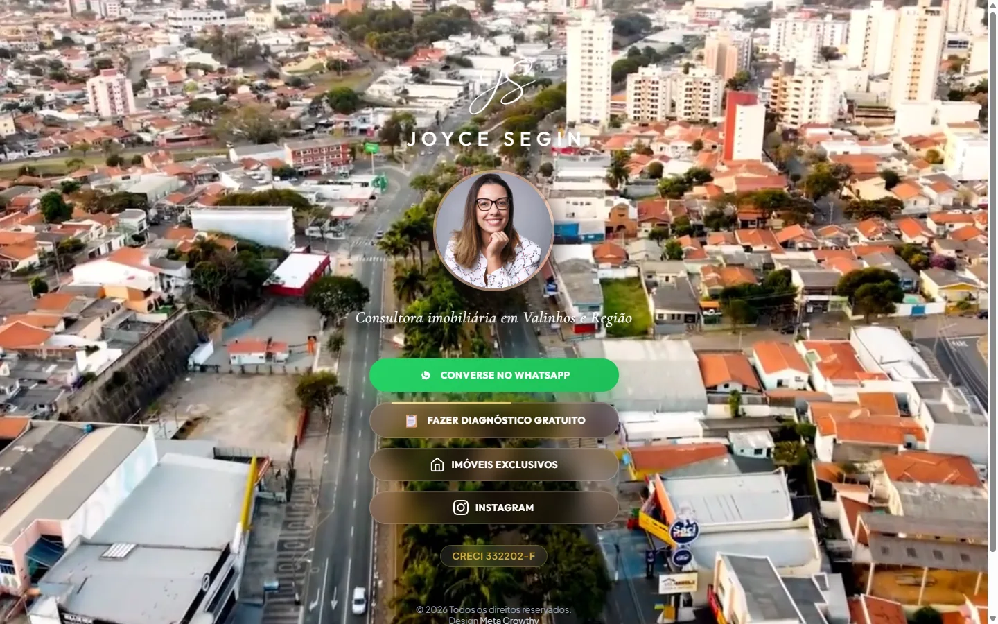 Landing page da Joyce Segin, consultora imobiliária em Valinhos